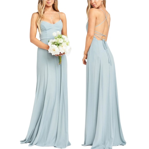 NEW - SHOW ME YOUR MUMU Godshaw Goddess Gown Dress in Silver Sage Crisp - Sz XL